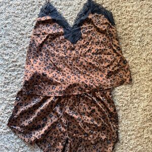 NWOT leopard pajama sleep set shorts tank top lace